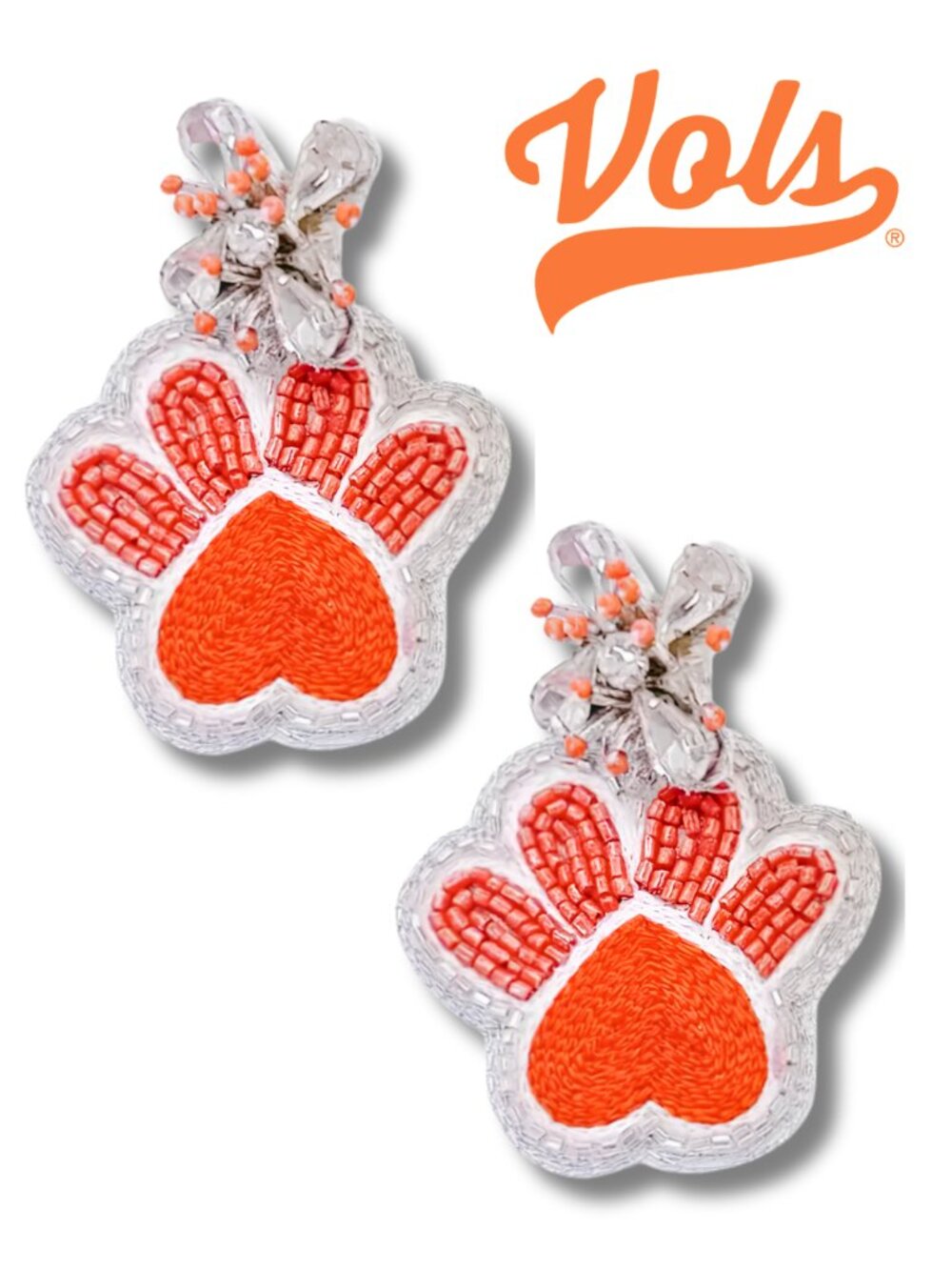 NWT Beaded Orange & White Paw Crystal Earrings | Tennessee Vols GameDay Boutique